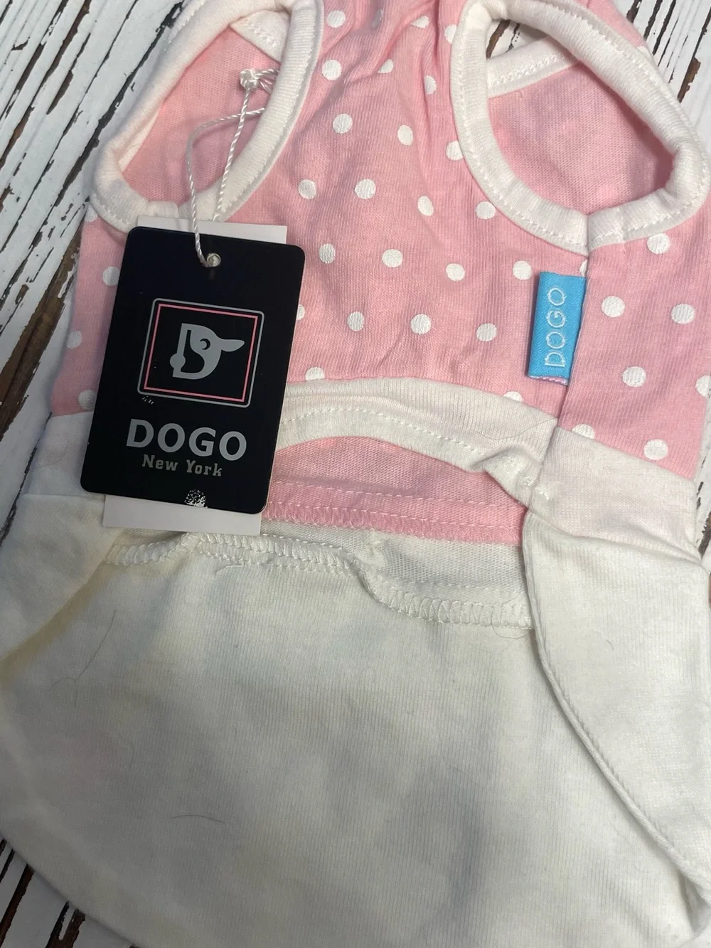 Pink Polka Dot Dog Dress with White Skirt Small